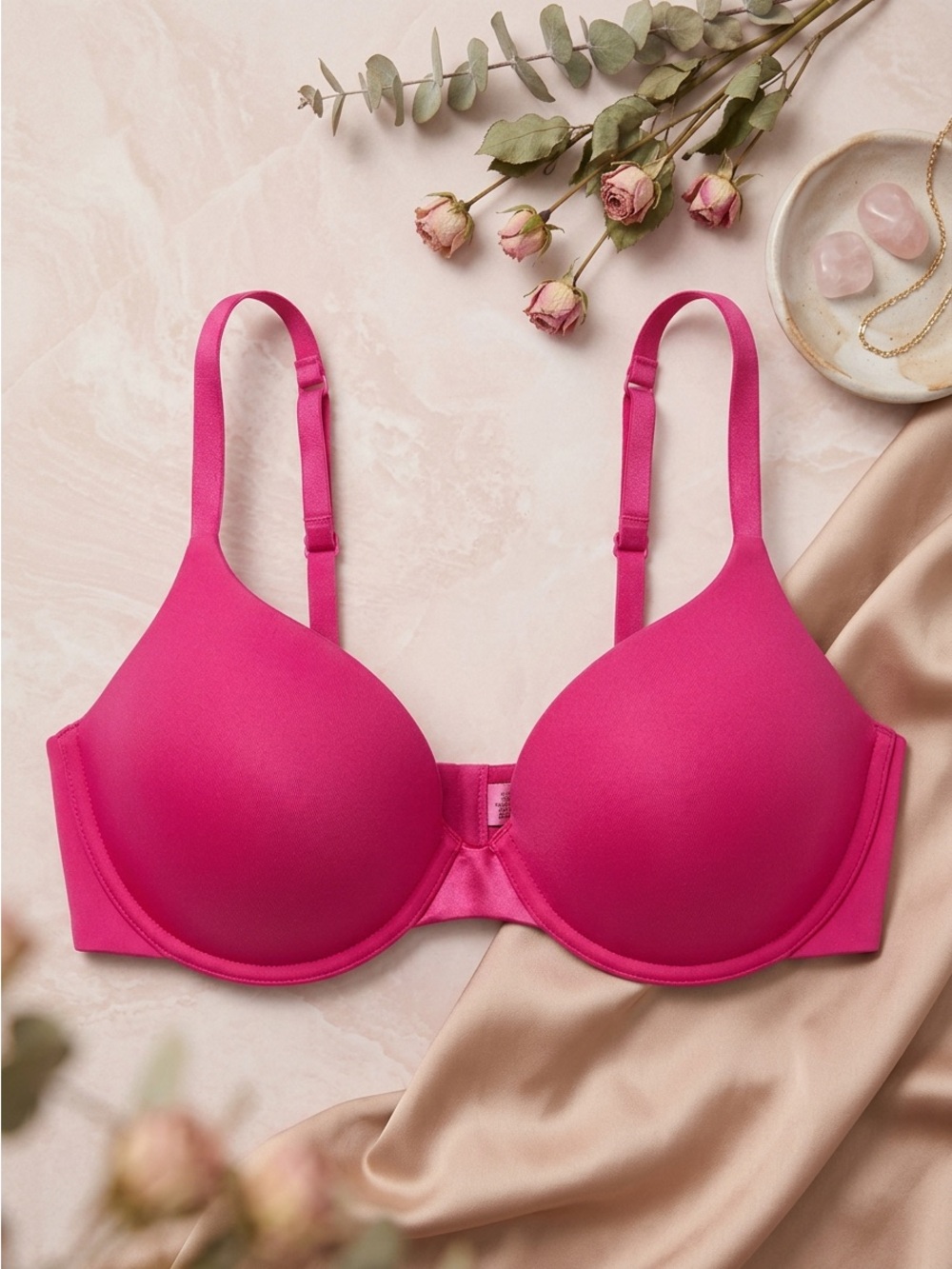 La Senza Hot Pink Plunge Push Up Bra 32D Racerback Smooth T-Shirt